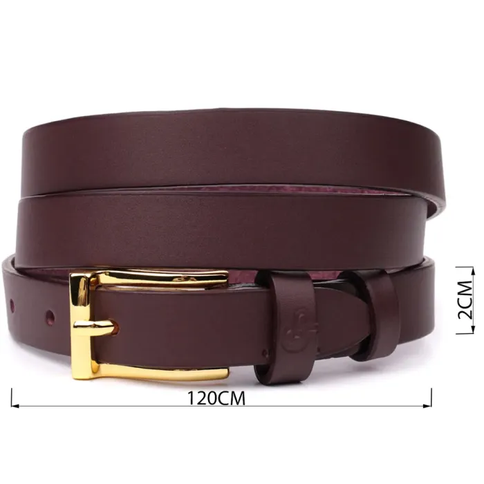 Модний вузький шкіряний ремінь для жінок GRANDE PELLE 22953 Бордовий