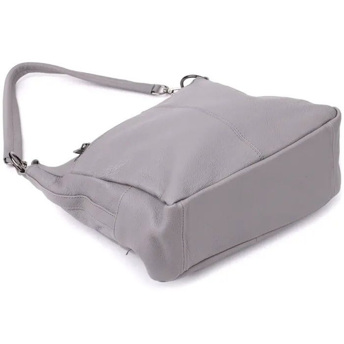 Зручна жіноча сумка з двома ремінцями із натуральної шкіри Vintage 23054 Сірий