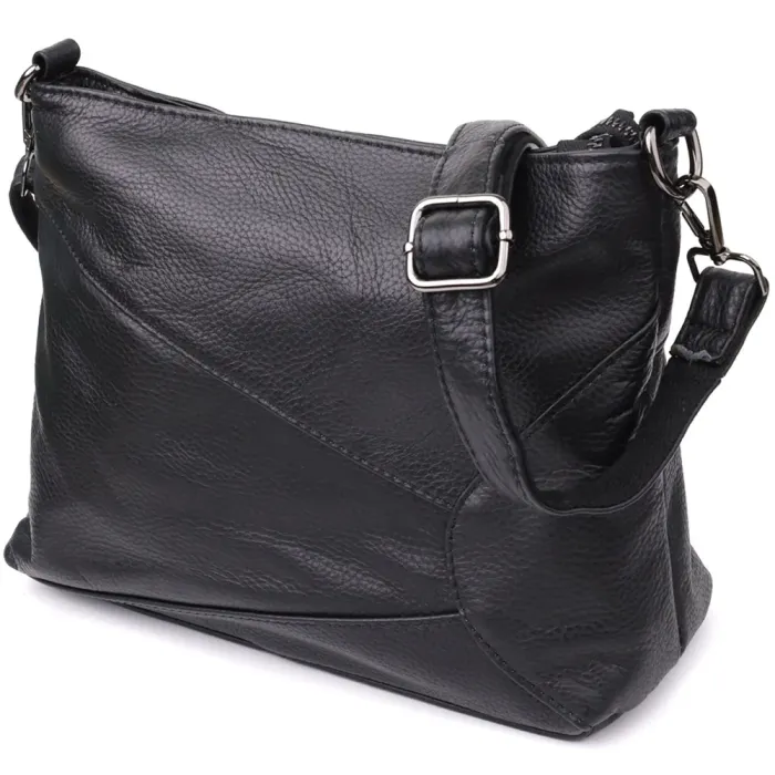 Невелика жіноча сумка з двома ремінцями з натуральної шкіри Vintage 23014 Чорний