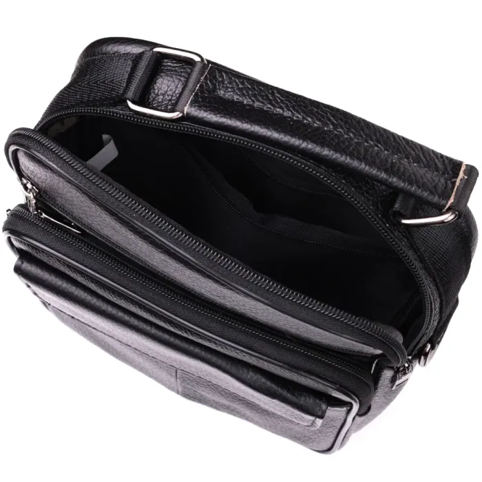 Стильна чоловіча сумка середнього розміру через плече з натуральної шкіри Vintage 15039 Чорний