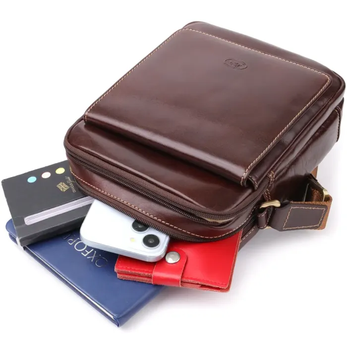 Чоловіча сумка з кишенями з гладкої натуральної шкіри Tony Perotti 20856_1 (9148-17 moro) Коричневий