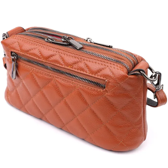 Жіноча сумка прошита модними ромбами з натуральної шкіри Vintage 15143 Рудий