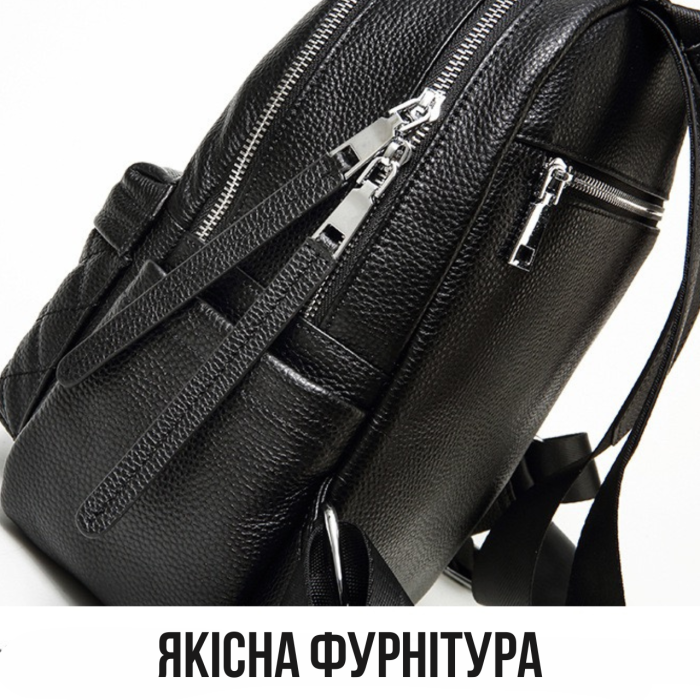 Жіночий шкіряний рюкзак міський 30х23х12, наплічник з натуральної шкіри, чорний