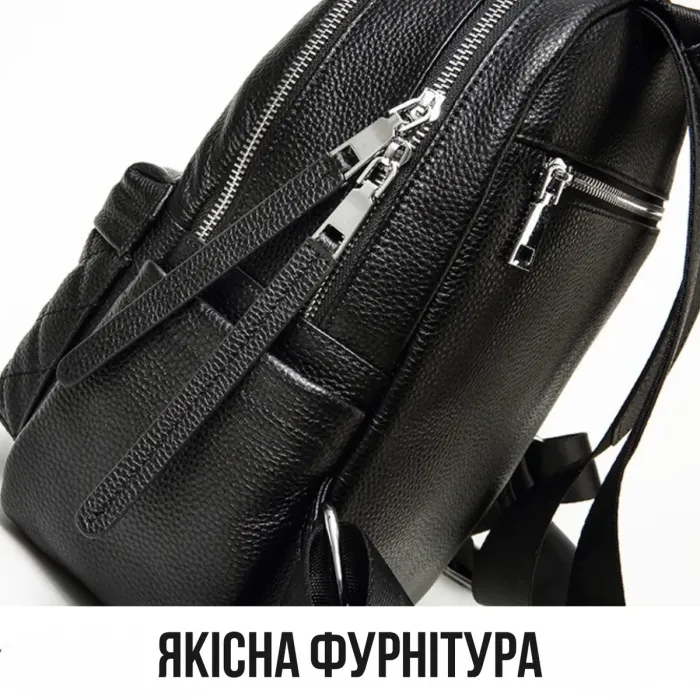 Жіночий шкіряний рюкзак міський 30х23х12, наплічник з натуральної шкіри, чорний
