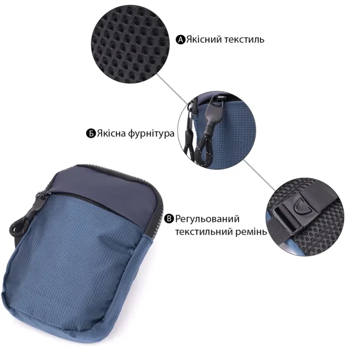 Чоловіча слінг сумка для подорожей з якісного текстилю Vintage 22870 Синій