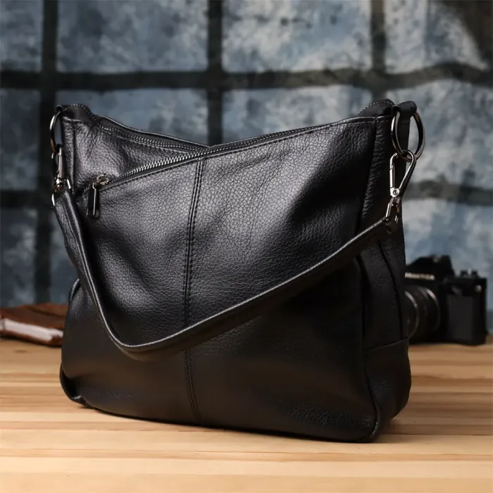 Практична жіноча сумка з двома ремінцями з натуральної шкіри Vintage 23053 Чорний