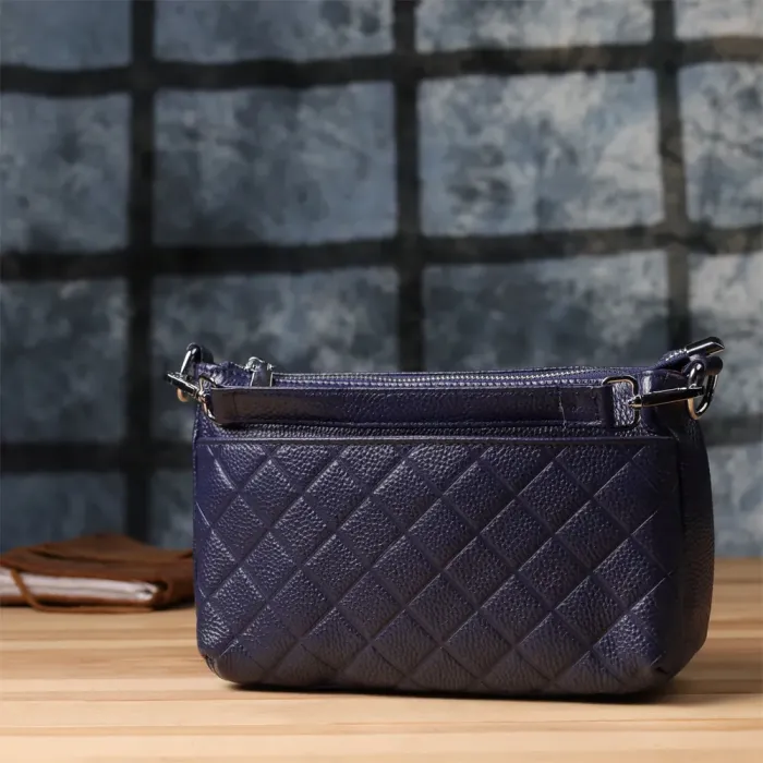 Елегантна сумка жіноча з натуральної шкіри з двома ремінцями Vintage 22928 Синій