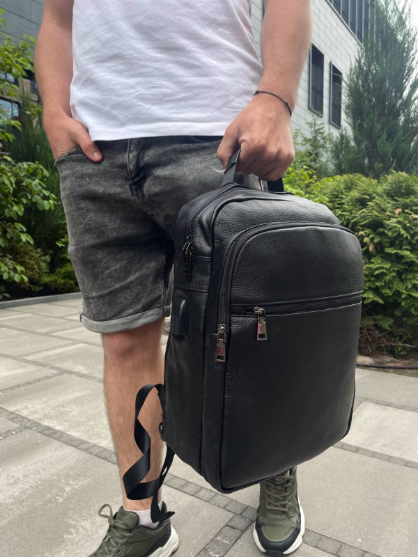 Рюкзак шкіряний для чоловіка 29х40х15, чорний колір
