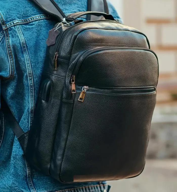 Рюкзак шкіряний для чоловіка 29х40х15, чорний колір