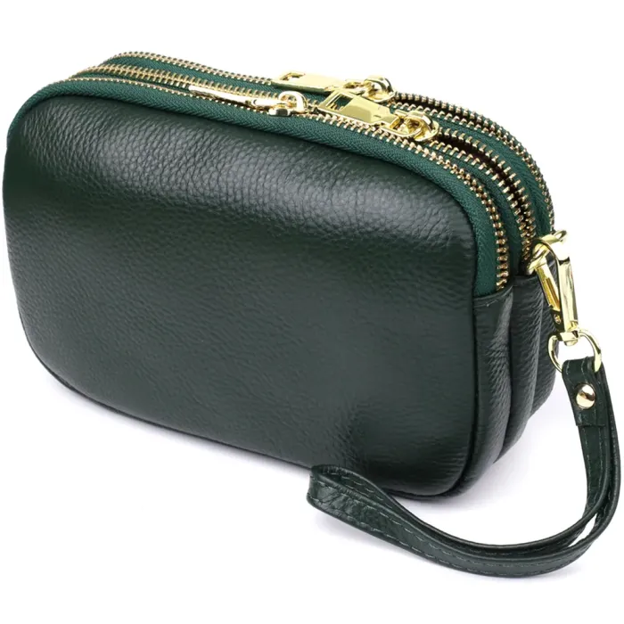 Практична шкіряна сумка на три відділення для жінок Vintage 22893 Зелений