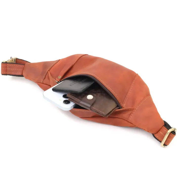 Практична сумка-бананка для чоловіків із натуральної вінтажної шкіри Shvigel 23122 Рудий