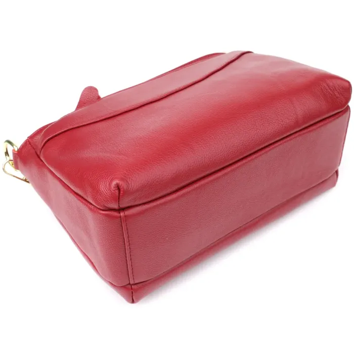 Елегантна сумка жіноча з твердим дном з натуральної шкіри Vintage 22982 Червоний