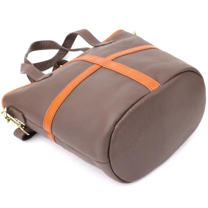 Жіноча шкіряна сумка з коричневою вставкою на лицьовій стороні Vintage 22999 Бежево-сірий