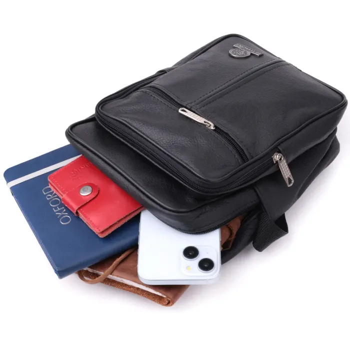 Містка чоловіча вертикальна сумка з натуральної шкіри Vintage 15111 Чорний