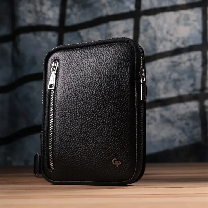 Прямокутна сумка бананка з якісної натуральної шкіри GRANDE PELLE 22877 Чорний