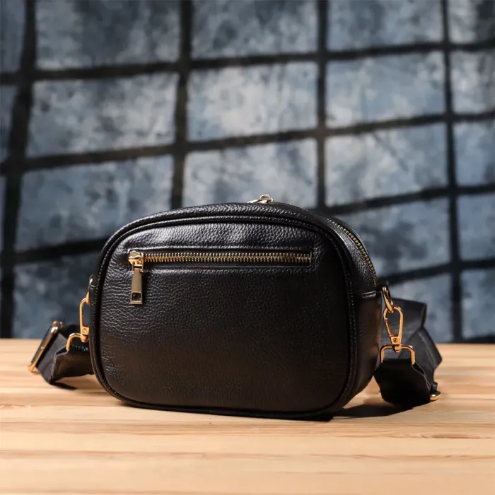 Компактна стьобана сумка для жінок з натуральної шкіри Vintage 22894 Чорний