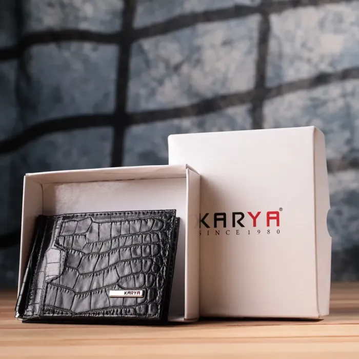 Зручний чоловічий затиск із натуральної фактурної шкіри під крокодила KARYA 22886 Чорний