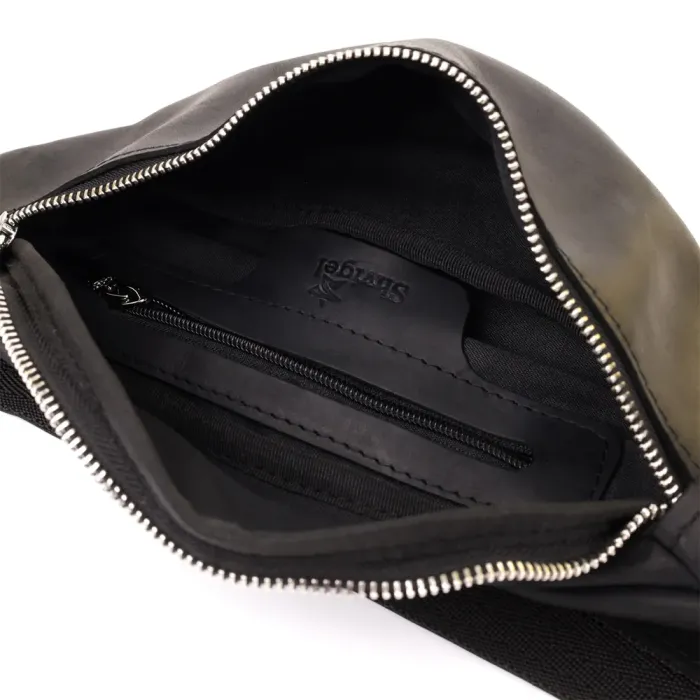 Надійна сумка бананка для чоловіків із вінтажної натуральної шкіри Shvigel 23138 Чорний