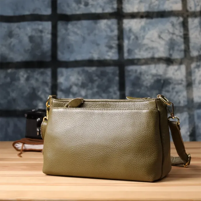 Стильна шкіряна сумка із щільним дном для жінок Vintage 22984 Оливковий