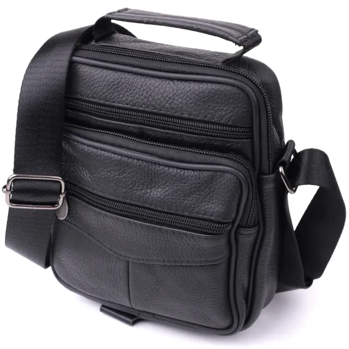 Невелика вертикальна сумка для чоловіків з натуральної шкіри Vintage 15099 Чорний