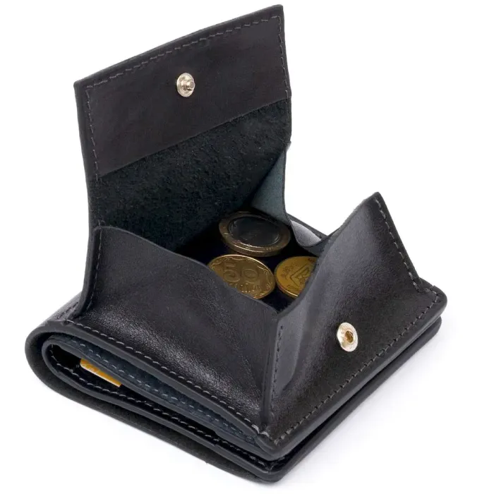 Вертикальне глянсове портмоне з накладною монетницею GRANDE PELLE 11329 Чорне