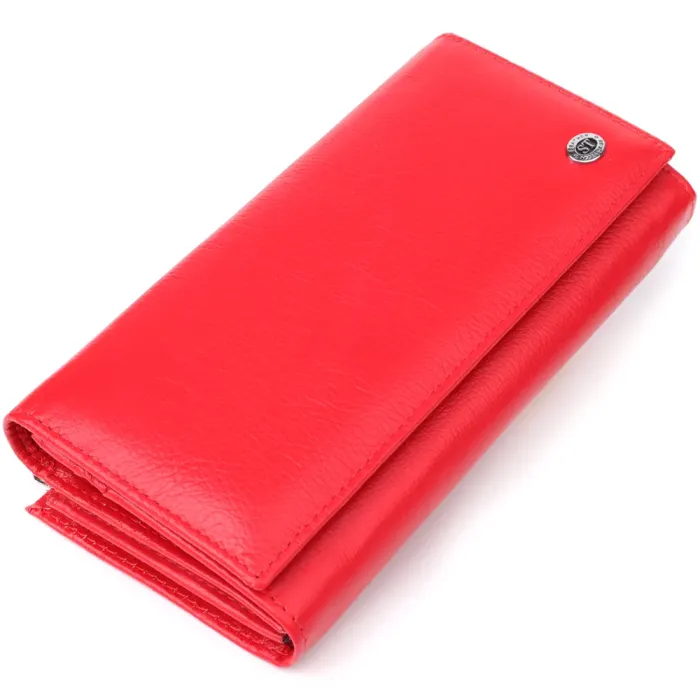Яскравий жіночий гаманець на магнітах із натуральної шкіри ST Leather 23114 Червоний