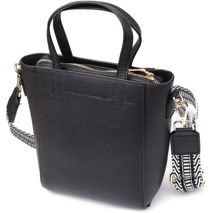 Трапецієподібна сумка для жінок з натуральної шкіри Vintage 22916 Чорний