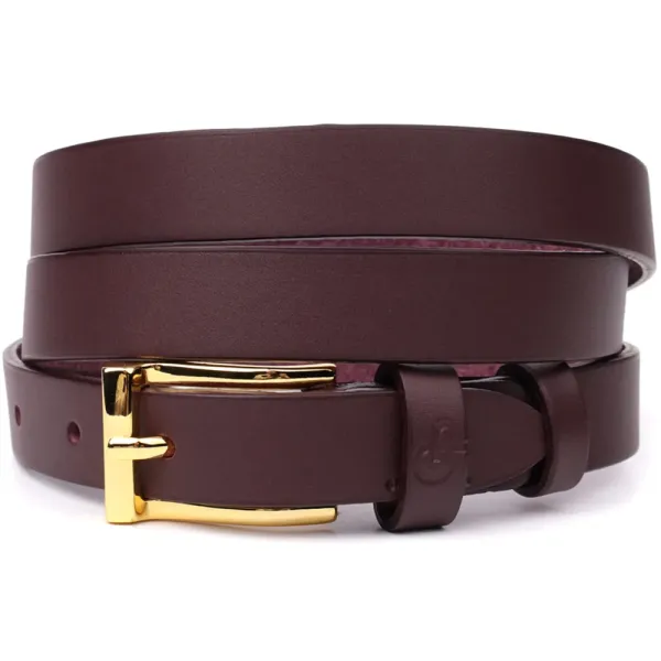 Модний вузький шкіряний ремінь для жінок GRANDE PELLE 22953 Бордовий