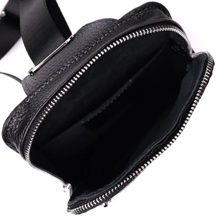 Прямокутна сумка бананка з якісної натуральної шкіри GRANDE PELLE 22877 Чорний