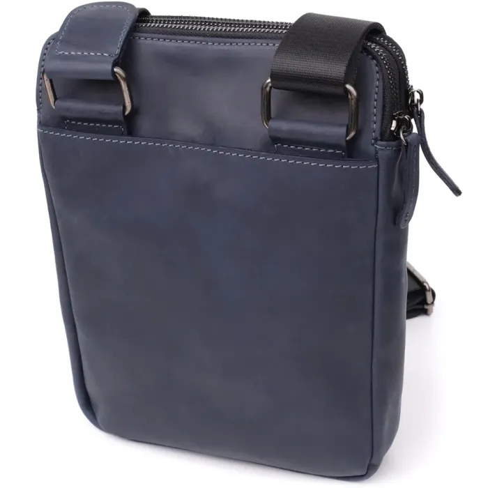 Практична чоловіча сумка через плече із вінтажної натуральної шкіри Shvigel 20867_1 Синій