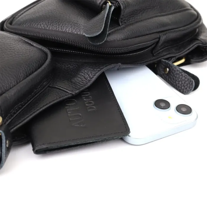 Чоловіча сумка з великою кількістю кишень із натуральної шкіри Vintage 22961 Чорний