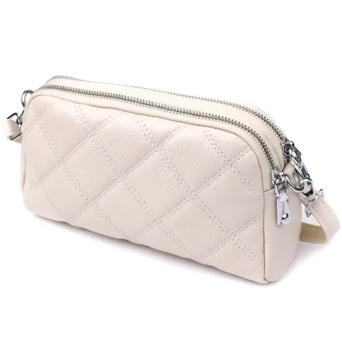 Модна жіноча сумка прошита ромбами з натуральної шкіри Vintage 22931 Білий