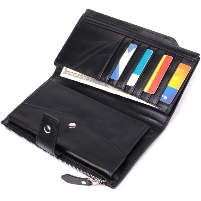 Вертикальний стильний гаманець із гладкої натуральної шкіри Vintage 22885 Чорний