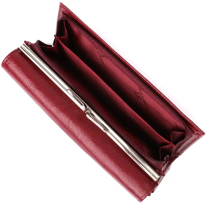 Модний жіночий гаманець на магнітах із натуральної шкіри ST Leather 23113 Бордовий
