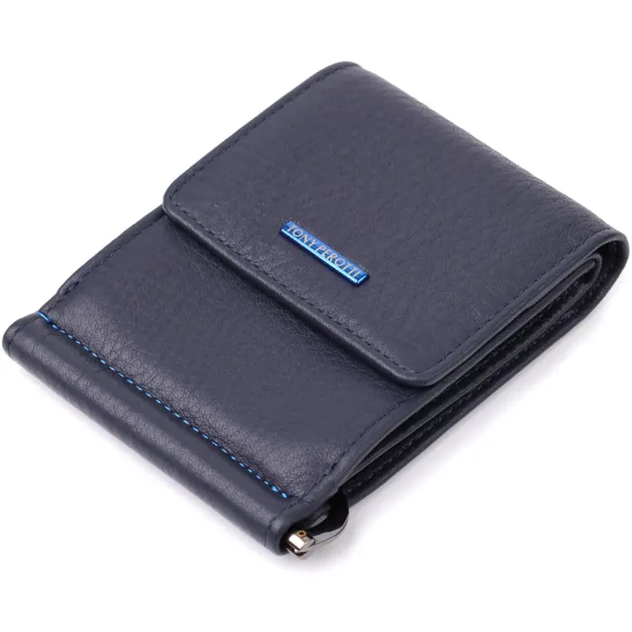 Вертикальний чоловічий затискач із зернистої натуральної шкіри Tony Perotti 20862_1 (3595 navy) Синій