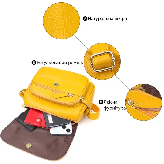 Елегантна шкіряна сумка для жінок на день Vintage 22969 Жовтий