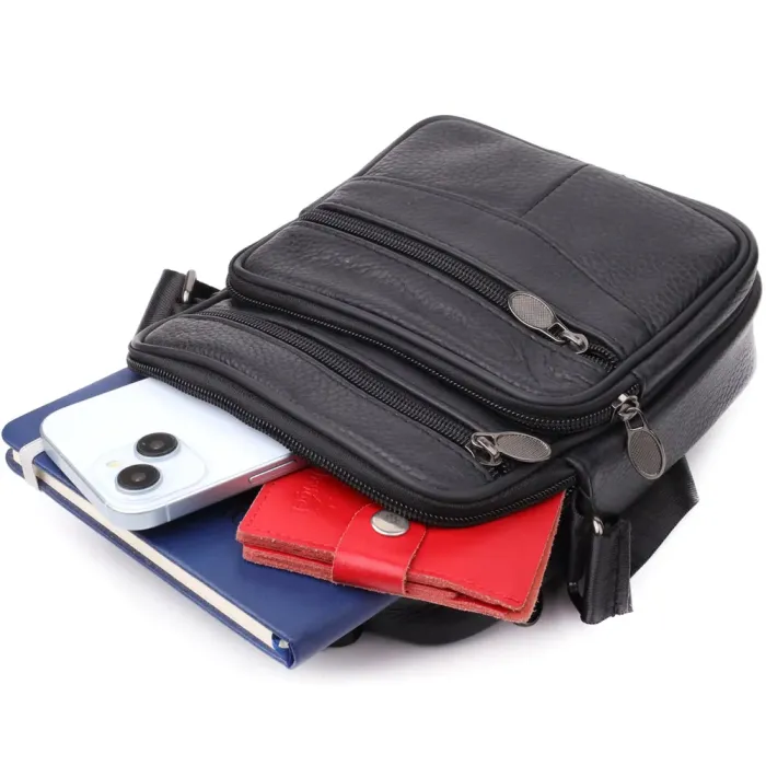 Практична вертикальна сумка з ручкою для чоловіків з натуральної шкіри Vintage 22864 Чорний