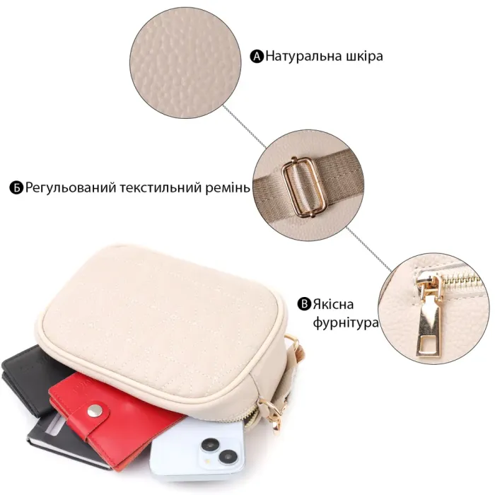 Елегантна жіноча сумка на кожен день з натуральної шкіри Vintage 22904 Білий