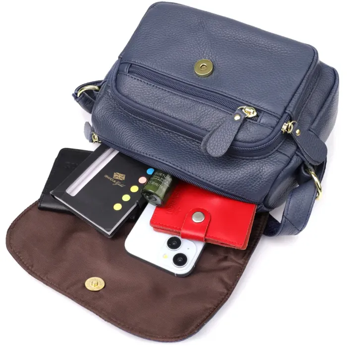 Практична сумка з натуральної шкіри для жінок Vintage 22971 Синій