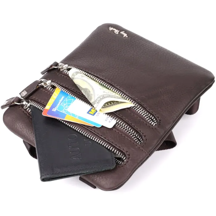 Стильна невелика сумка з матової зернистої натуральної шкіри Tony Perotti 20876_1 ( 9019 moro) Коричневий