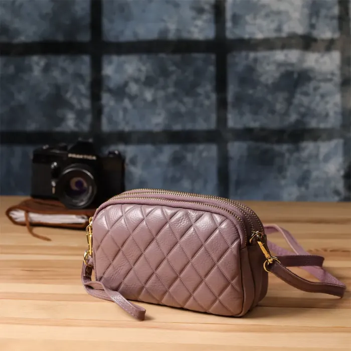 Функціональна жіноча сумка з натуральної шкіри з трьома секціями Vintage 22891 Пурпурний