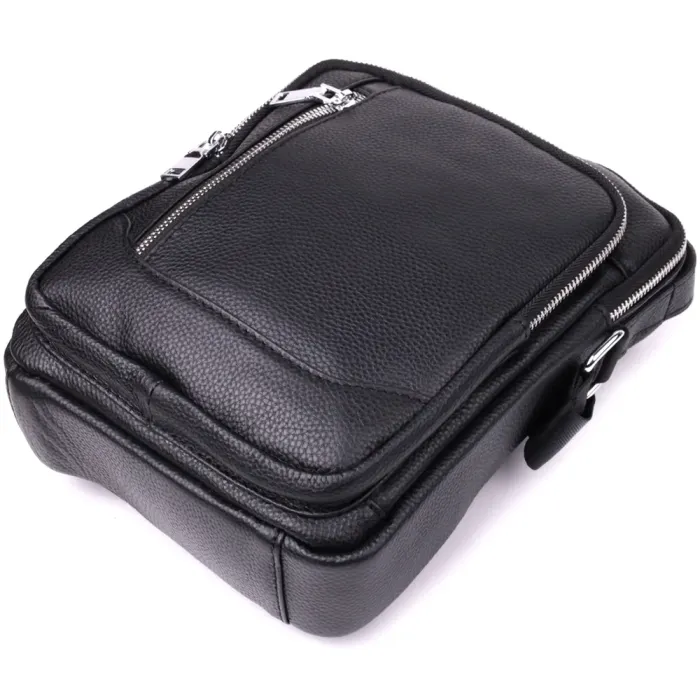 Практична вертикальна сумка для чоловіків із натуральної шкіри Vintage 15114 Чорний