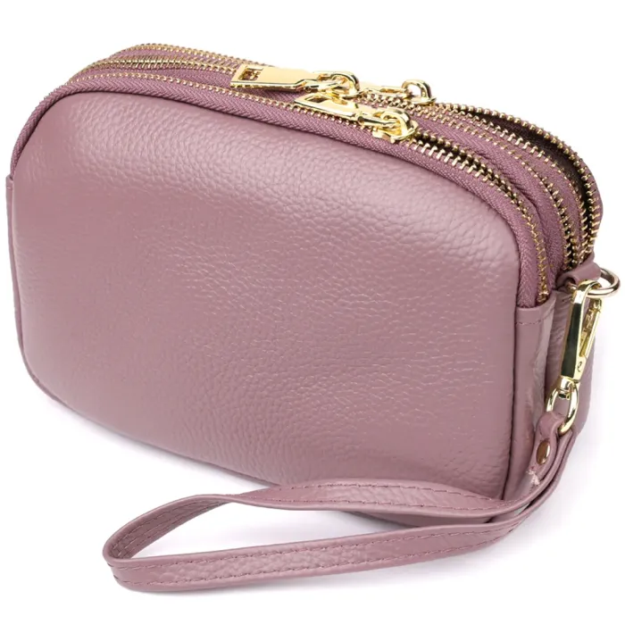 Функціональна жіноча сумка з натуральної шкіри з трьома секціями Vintage 22891 Пурпурний