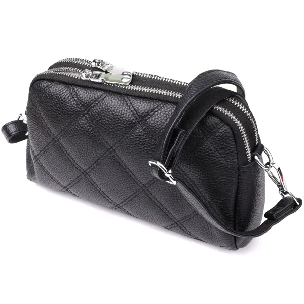 Стильна сумка прошита ромбами з натуральної шкіри Vintage 22930 Чорний