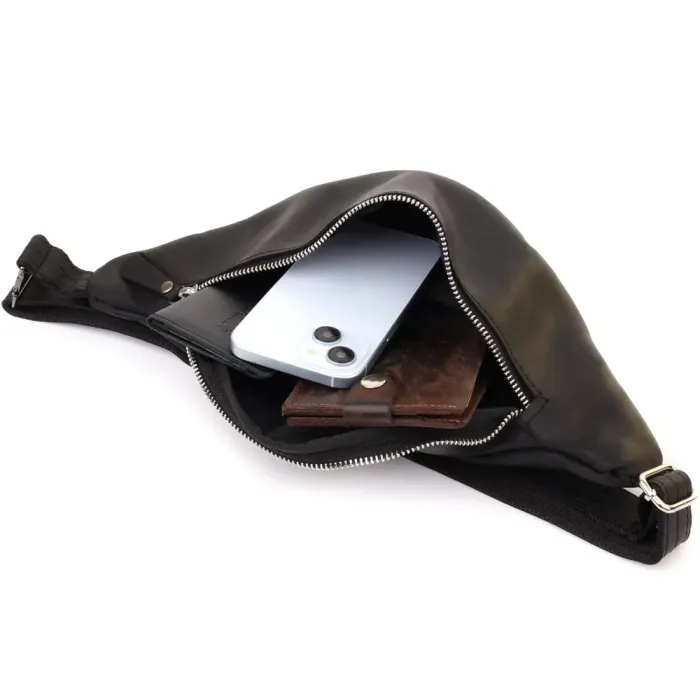 Надійна сумка бананка для чоловіків із вінтажної натуральної шкіри Shvigel 23138 Чорний