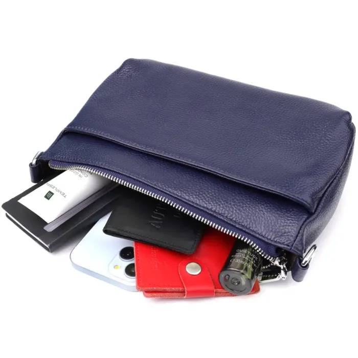 Елегантна сумка жіноча з натуральної шкіри з двома ремінцями Vintage 22928 Синій