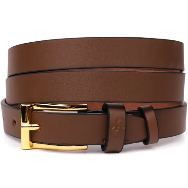 Модний вузький шкіряний ремінь для жінок GRANDE PELLE 22954 Світло-коричневий