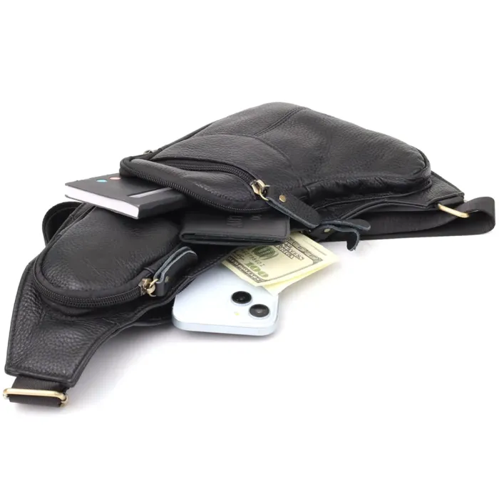 Стильна сумка для чоловіків з великою кількістю кишень із натуральної шкіри Vintage 22957 Чорний