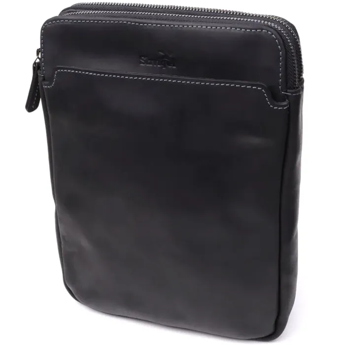 Практична чоловіча сумка через плече з вінтажної натуральної шкіри Shvigel 20870_1 Чорний