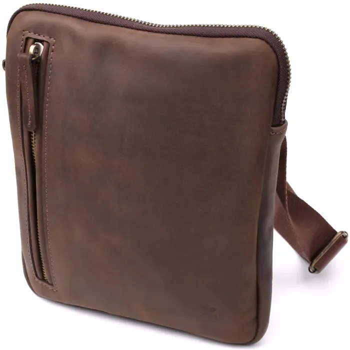 Практична сумка для чоловіків на плече з натуральної вінтажної шкіри Shvigel 23149 Коричневий